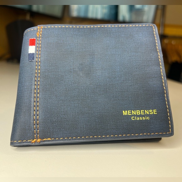 New Man's MENBENSE Classic Navy Blue Leather Wallet Credit Card/ID/Zipper Pocket - Picture 1 of 6